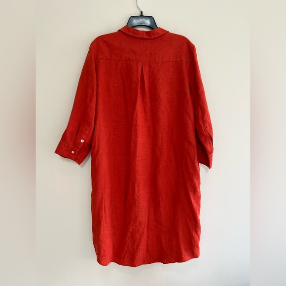 Maison 123 100% Linen Button Down Shirtdress in Orange Red, size F42 / US12 - Picture 3 of 10